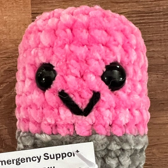 Hand Crafted Crochet Chill Pill Pink Gray Plush Super Soft Emotional Support - Picture 13 of 13